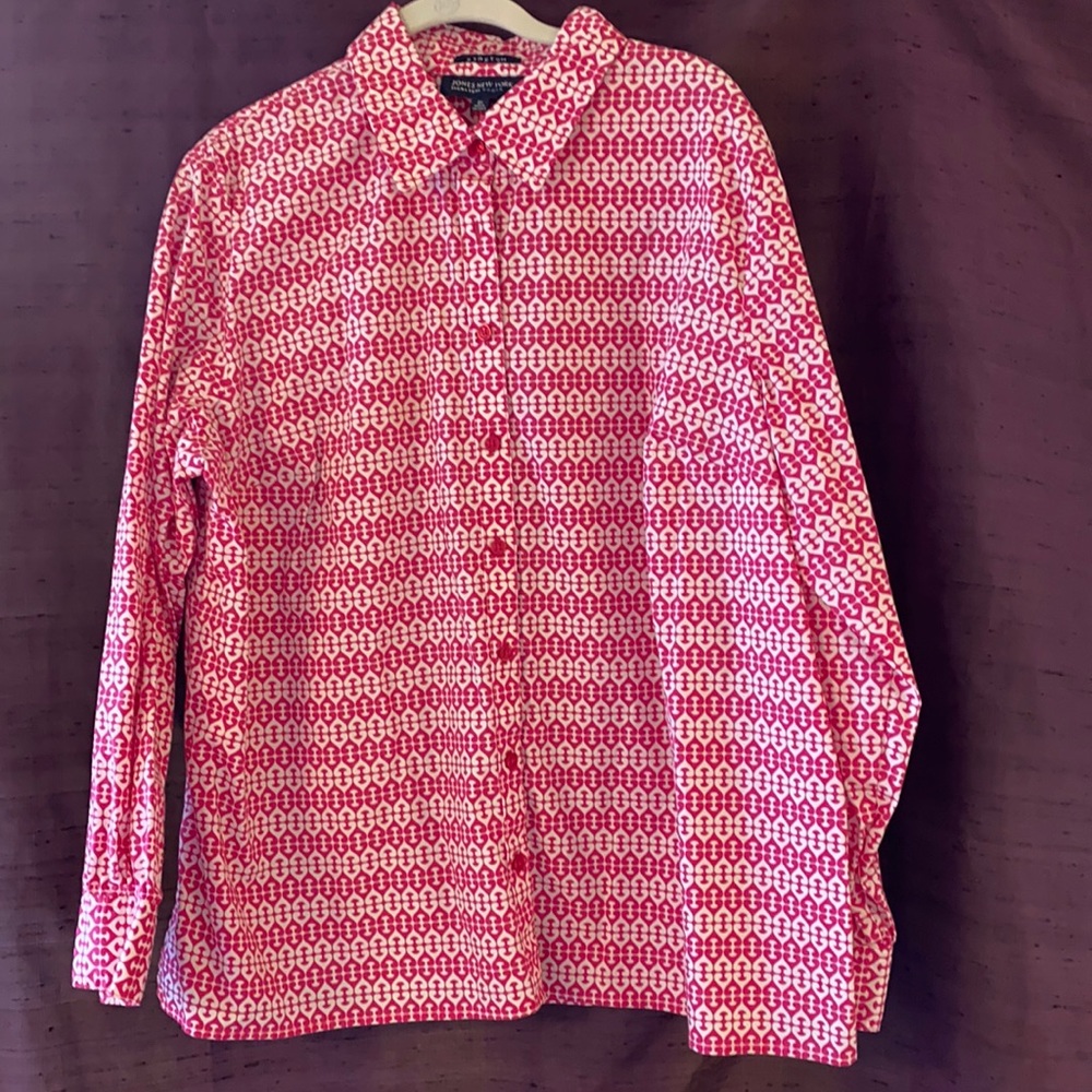 Pink And White Patterned Button Down Tunic Shirt - image 1